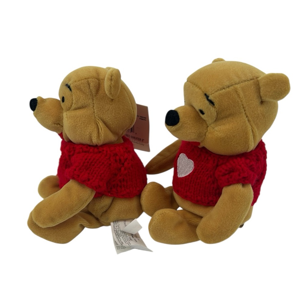 NWT The Disney Store Winnie The Pooh Mini Bean Bag Pooh w/ Red Sweater 8” Plush - Picture 6 of 9